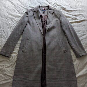Classic Houndstooth Long Blazer Coat Tailored Structured Jacket